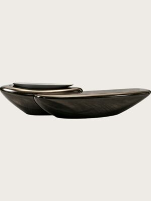 Organic Curved Boat Shaped Solid Wood Reception Counter Custom Front Desk Lobby With Polished Gloss Finish