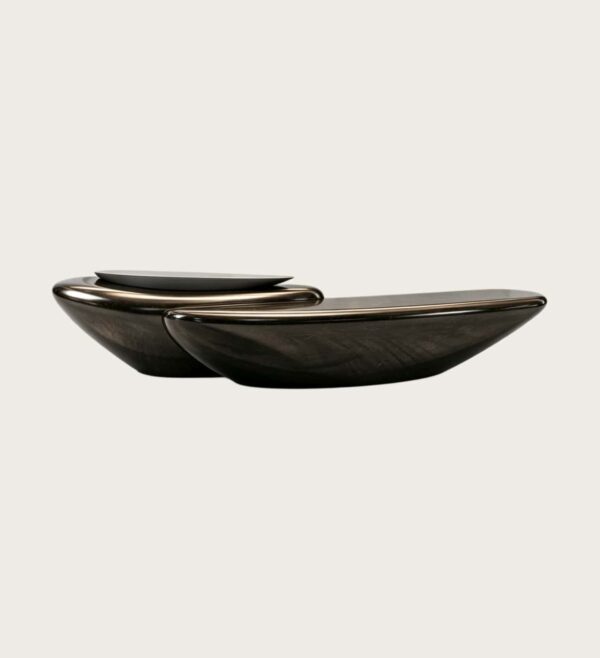 Organic Curved Boat Shaped Solid Wood Reception Counter Custom Front Desk Lobby With Polished Gloss Finish