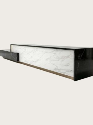 Asymmetrical Two Tone Marble Reception Desk | Wholesale Commercial Linear Front Counter For Modern Corporate Office