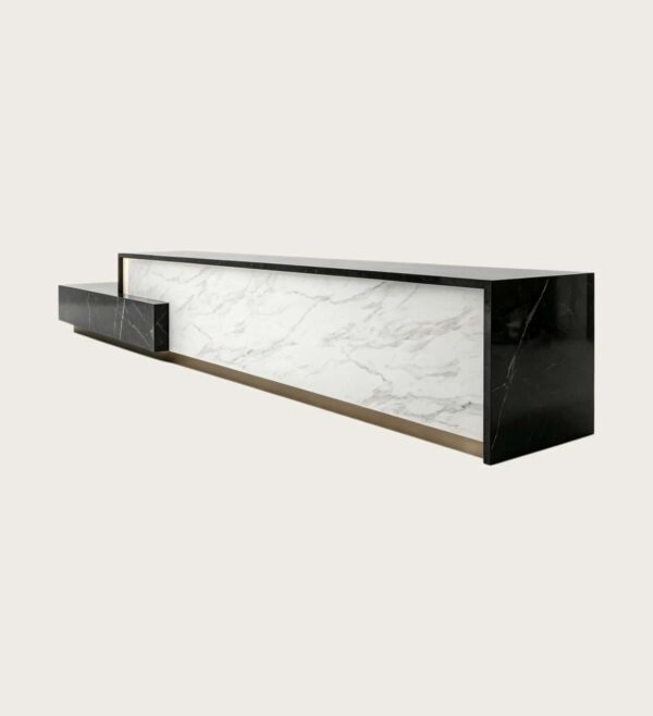 Asymmetrical Two Tone Marble Reception Desk | Wholesale Commercial Linear Front Counter For Modern Corporate Office