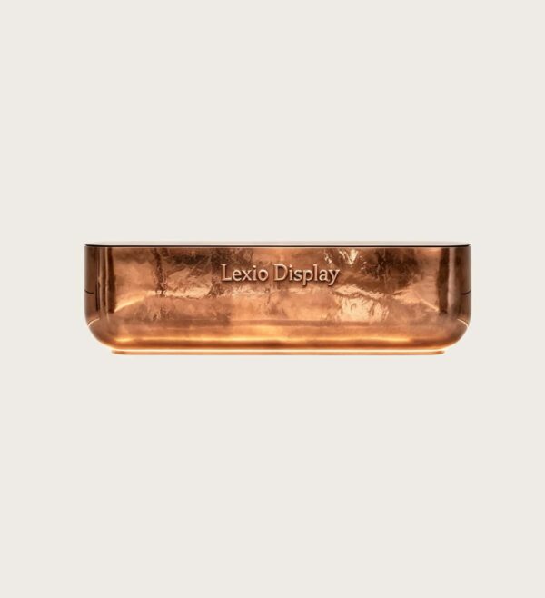 reception desk (16) Oval Hammered Copper Metal Reception Counter Luxury Front Desk For High-End Lobby With Lighting