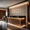 Straight Black Gold Vein Marble Reception Desk | Custom Commercial Fluted Metal Front Counter For Luxury Office Club