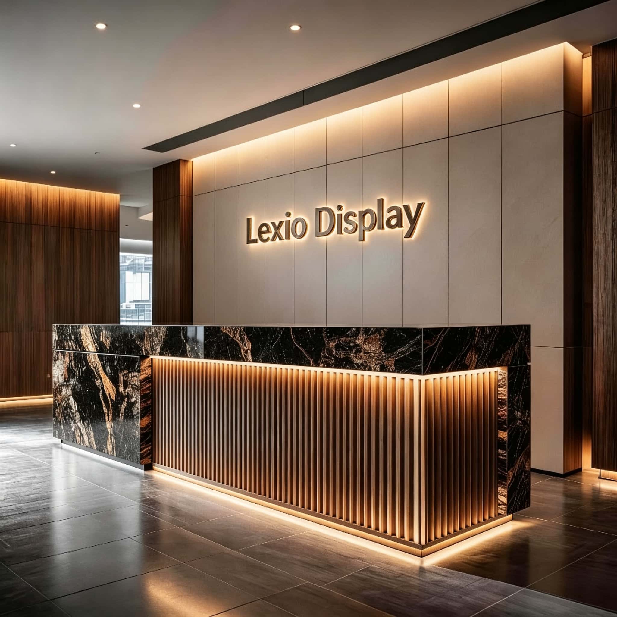 Straight Black Gold Vein Marble Reception Desk | Custom Commercial Fluted Metal Front Counter For Luxury Office Club