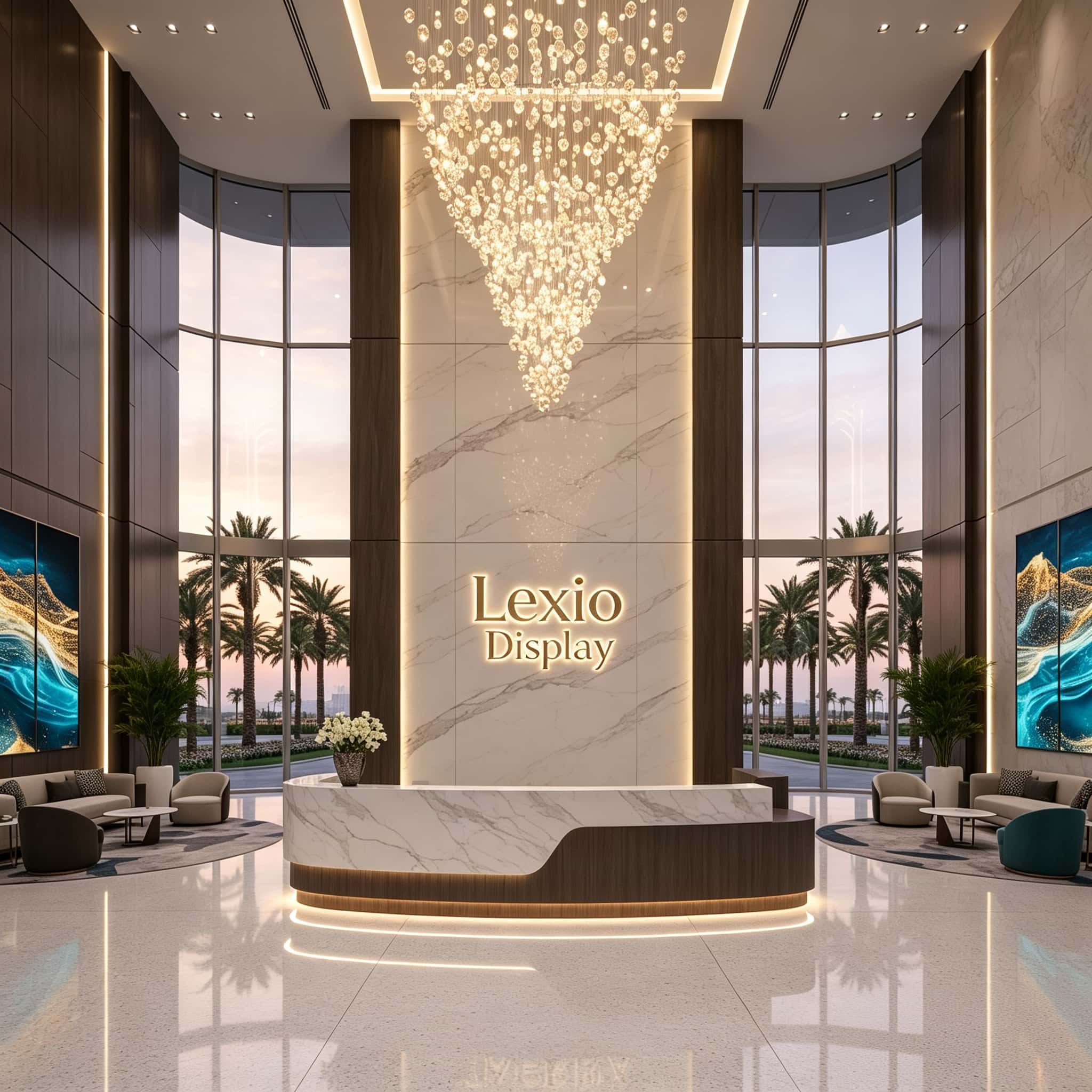 Curved U-Shaped Marble Wood Reception Counter | Wholesale Commercial Dual Material Front Desk For Luxury Hotel Lobby