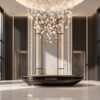 Organic Curved Boat Shaped Solid Wood Reception Counter Custom Front Desk Lobby With Polished Gloss Finish