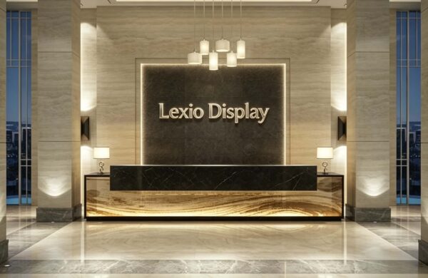 reception desk (5) Two-Tier Linear Onyx Marble Reception Counter | Factory Custom Layered Front Desk For Luxury Hotel Lobby