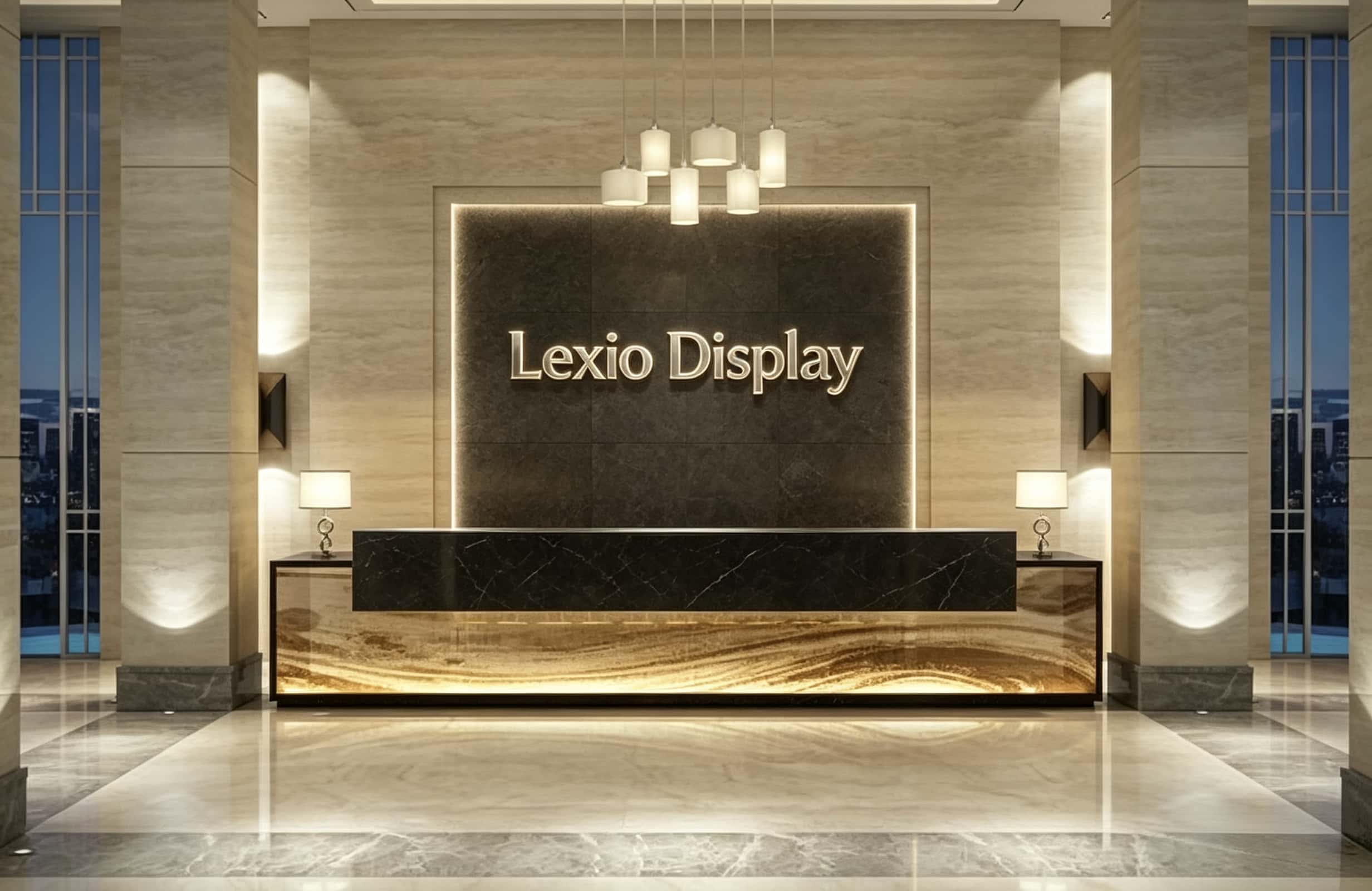 Two-Tier Linear Onyx Marble Reception Counter | Factory Custom Layered Front Desk For Luxury Hotel Lobby