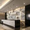 Asymmetrical Two Tone Marble Reception Desk | Wholesale Commercial Linear Front Counter For Modern Corporate Office