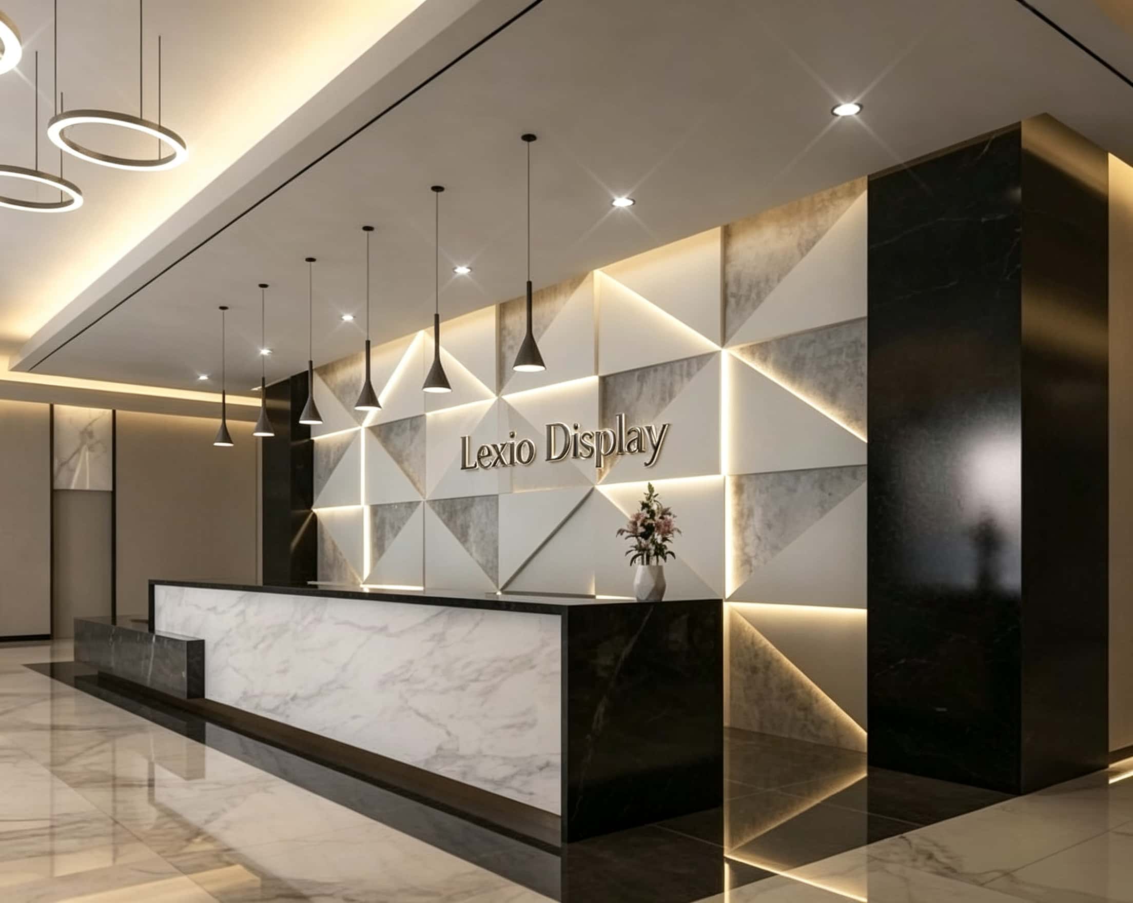 Asymmetrical Two Tone Marble Reception Desk | Wholesale Commercial Linear Front Counter For Modern Corporate Office