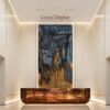 reception desk (8) Oval Hammered Copper Metal Reception Counter Luxury Front Desk For High-End Lobby With Lighting