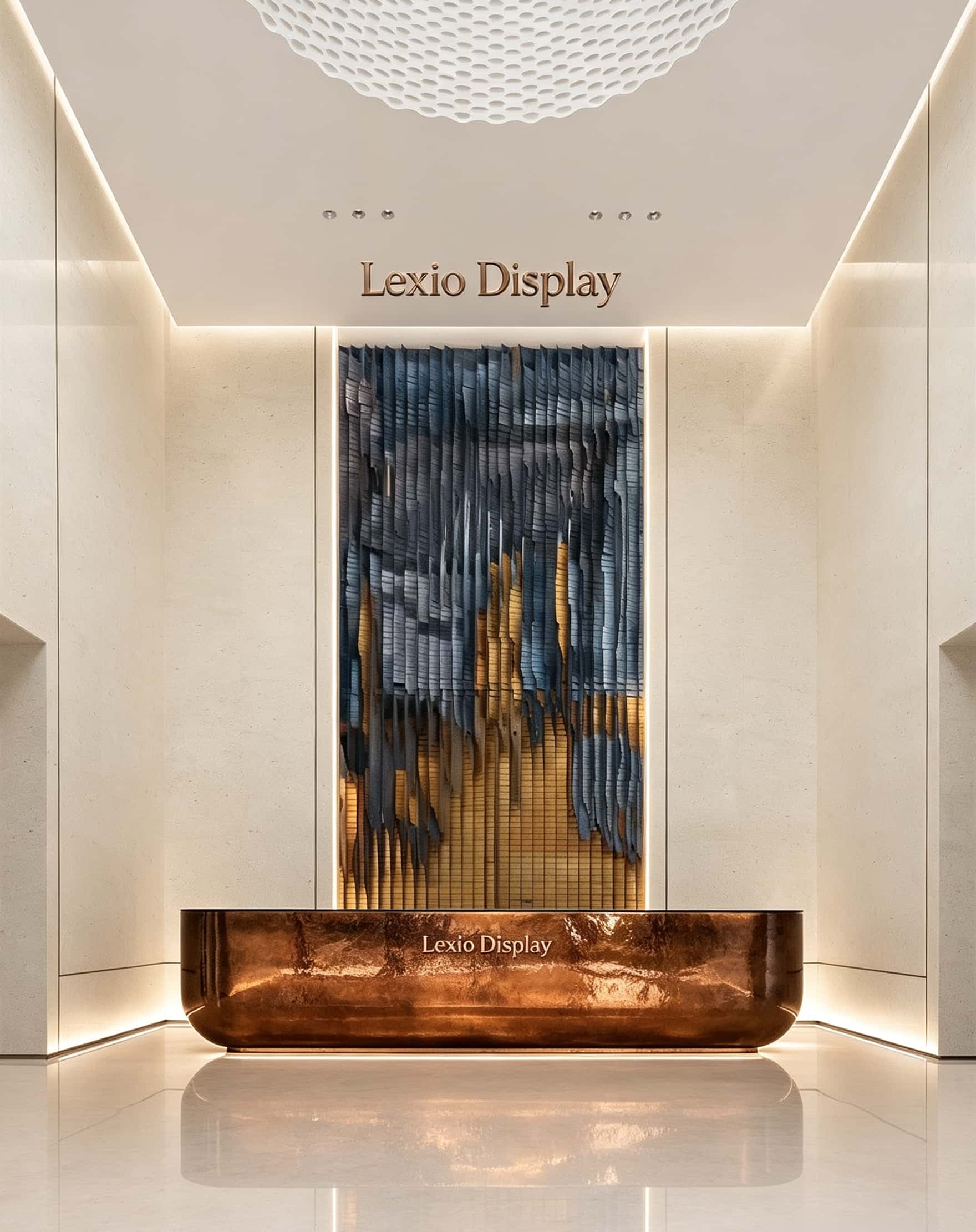 Oval Hammered Copper Metal Reception Counter Luxury Front Desk For High-End Lobby With Lighting