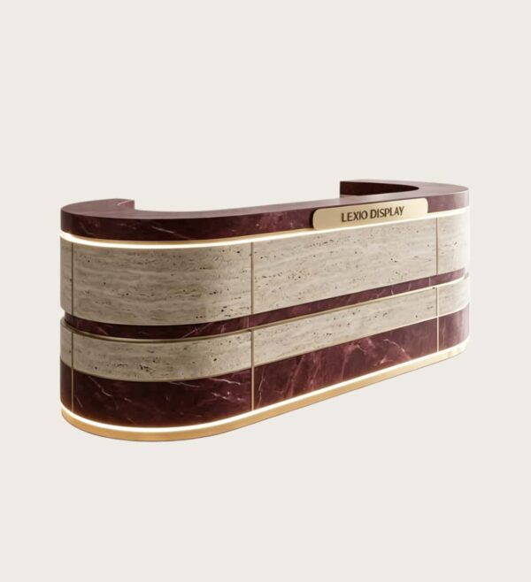 reception desk design (1) Custom Curved Marble Reception Desk with LED Lighting for Commercial Spaces & Factory Wholesale