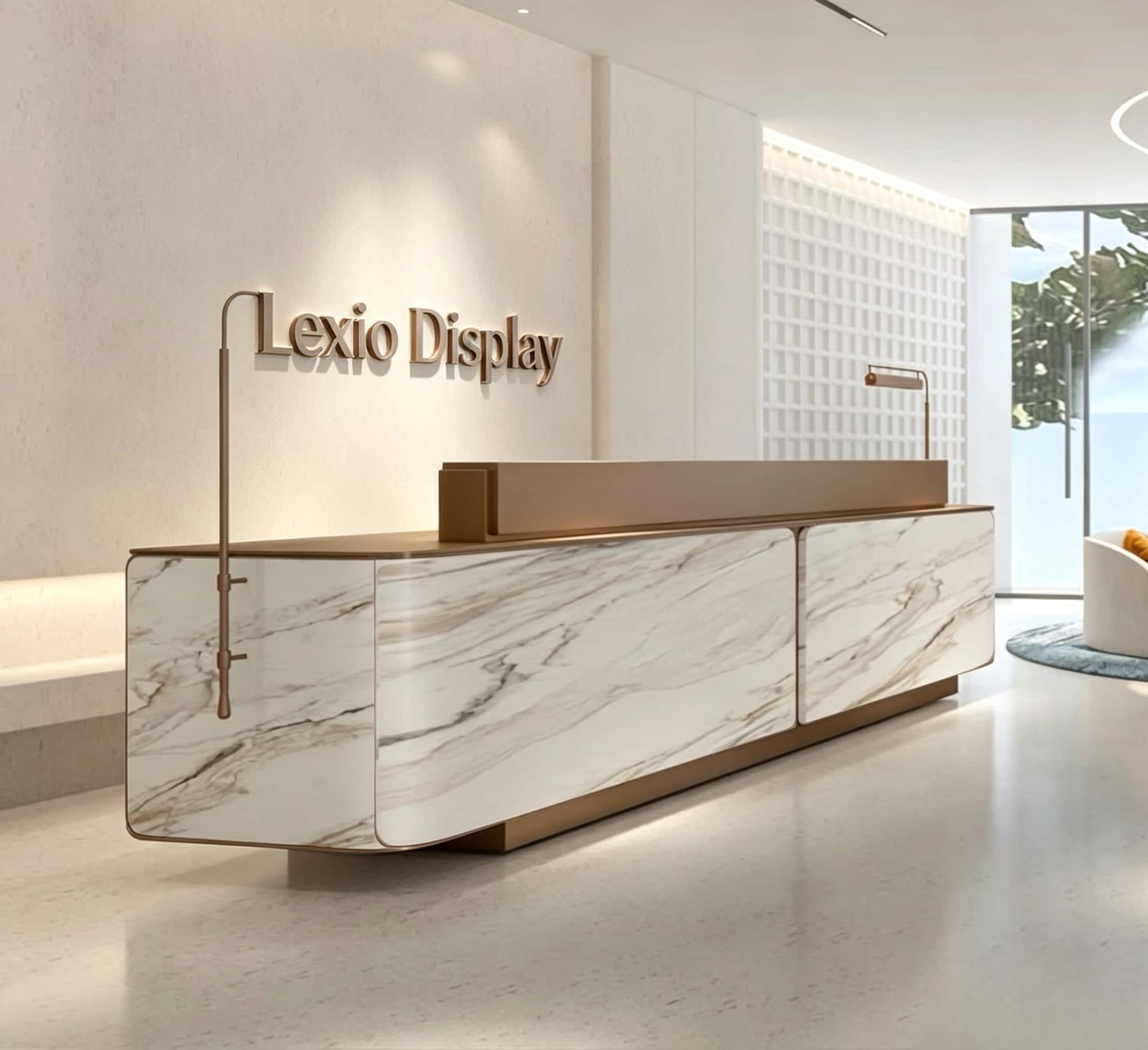 Curved Marble Vein Reception Counter | Custom Luxury Stone Front Desk For Office Lobby & High-End Clinic