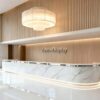 Long Curved White Marble Reception Desk | Custom Commercial Double Layer Front Counter For Office Lobby