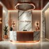 Round Curved Marble Fluted Copper Reception Counter | Wholesale Commercial Luxury Front Desk For Spa Hotel