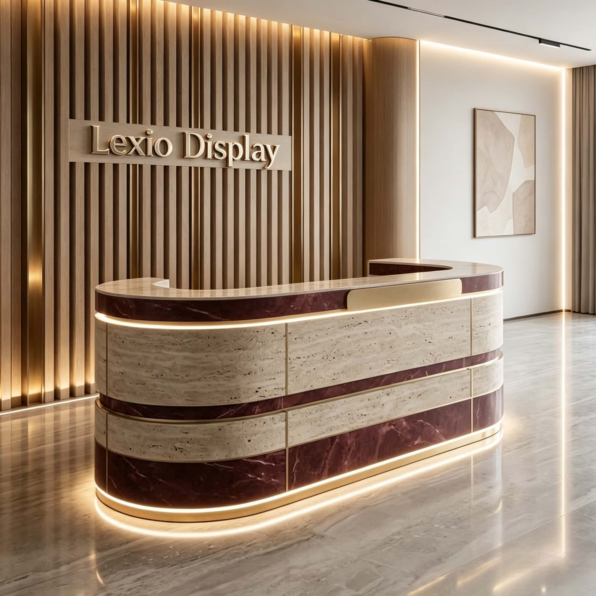 Custom Curved Marble Reception Desk with LED Lighting for Commercial Spaces & Factory Wholesale