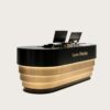 Curved Tiered Gold Black Reception Counter | Custom Luxury Front Desk For Hotel Lobby With LED Lighting