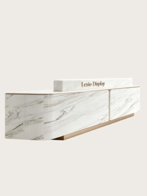 Curved Marble Vein Reception Counter | Custom Luxury Stone Front Desk For Office Lobby & High-End Clinic