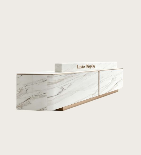 Curved Marble Vein Reception Counter | Custom Luxury Stone Front Desk For Office Lobby & High-End Clinic