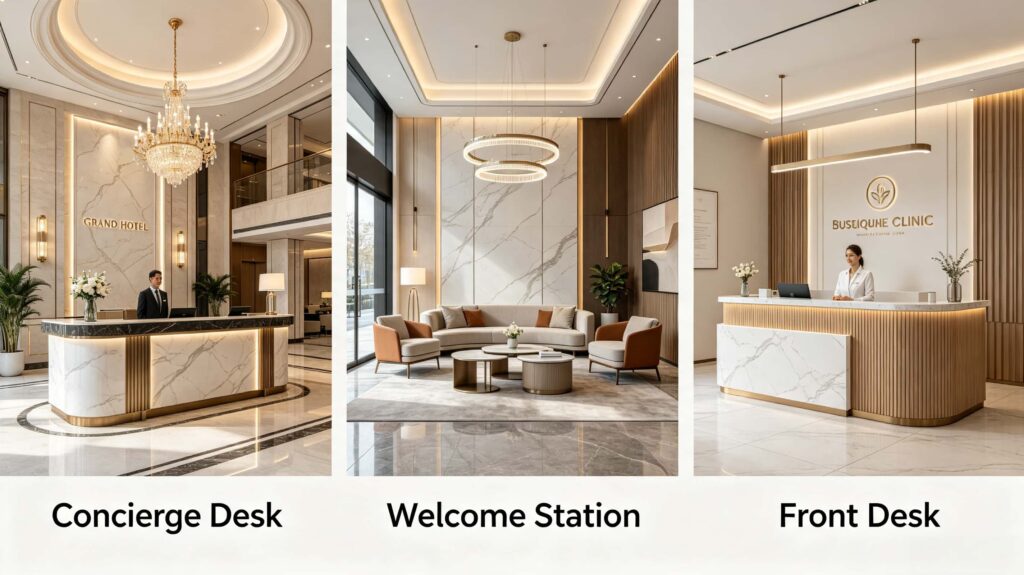 What is a reception desk called?