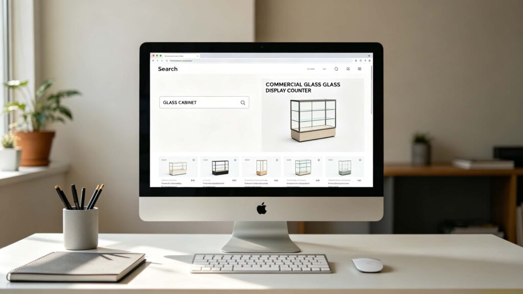 What are glass display cases called?