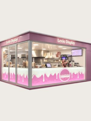 Custom Pink Ice Cream Kiosk with Full Commercial Kitchen | Freestanding Mall Dessert Retail Booth