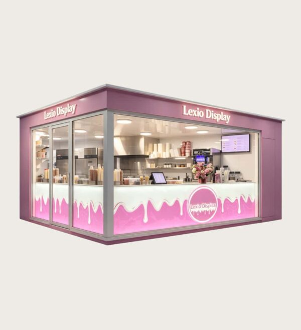 Custom Pink Ice Cream Kiosk with Full Commercial Kitchen | Freestanding Mall Dessert Retail Booth