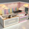 ICE CREAM KIOSK (13) Custom Pastel Ice Cream Shop Counter with Marble Reception Desk | Modern Mall Dessert Retail Kiosk