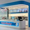 Branded Blue Frozen Yogurt Kiosk with Glass Display Case
