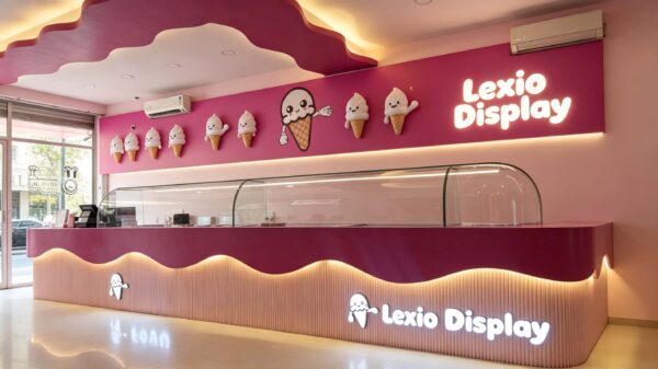 Custom Wavy Burgundy Ice Cream Kiosk with Overhead Canopy Commercial Frozen Yogurt Kiosk