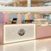 ICE CREAM KIOSK (21) Custom Pastel Ice Cream Shop Counter with Marble Reception Desk | Modern Mall Dessert Retail Kiosk