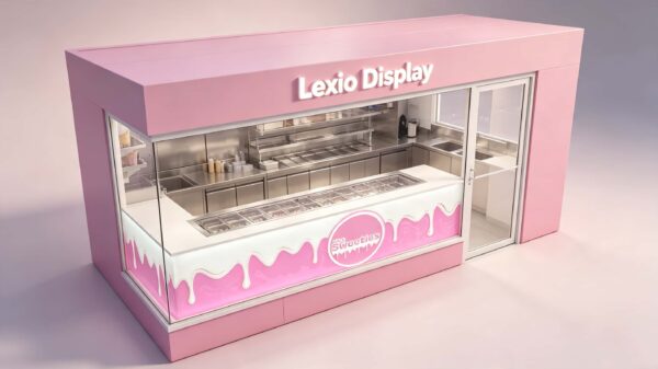 Custom Pink Ice Cream Kiosk with Full Commercial Kitchen | Freestanding Mall Dessert Retail Booth