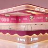 Custom Wavy Burgundy Ice Cream Kiosk with Overhead Canopy Commercial Frozen Yogurt Kiosk