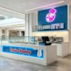 Branded Blue Frozen Yogurt Kiosk with Glass Display Case