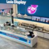 Branded Blue Frozen Yogurt Kiosk with Glass Display Case