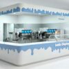 ICE CREAM KIOSK (34) Custom Blue Drip Design Ice Cream Kiosk with Gelato Display Case | Modern Mall Food Retail Booth