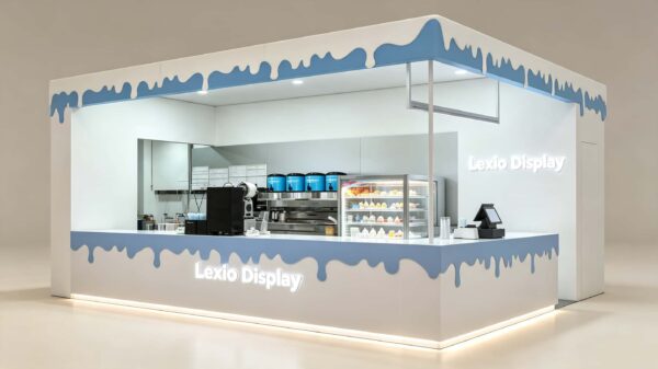 ICE CREAM KIOSK (35) Custom Blue Drip Design Ice Cream Kiosk with Gelato Display Case | Modern Mall Food Retail Booth