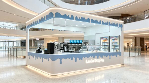 ICE CREAM KIOSK (39) Custom Blue Drip Design Ice Cream Kiosk with Gelato Display Case | Modern Mall Food Retail Booth