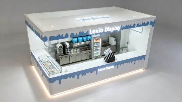 ICE CREAM KIOSK (40) Custom Blue Drip Design Ice Cream Kiosk with Gelato Display Case | Modern Mall Food Retail Booth