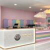 ICE CREAM KIOSK (42) Custom Pastel Ice Cream Shop Counter with Marble Reception Desk | Modern Mall Dessert Retail Kiosk