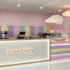 ICE CREAM KIOSK (44) Custom Pastel Ice Cream Shop Counter with Marble Reception Desk | Modern Mall Dessert Retail Kiosk