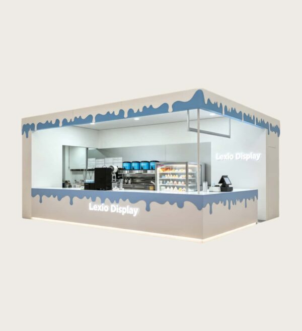 ICE CREAM KIOSK (6) Custom Blue Drip Design Ice Cream Kiosk with Gelato Display Case | Modern Mall Food Retail Booth