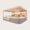ICE CREAM KIOSK (7) Modern Fluted Curved Beverage Kiosk with LED Light Canopy | Custom Mall Ice Cream & Drink Retail Booth