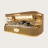 ICE CREAM KIOSK (9) Custom Natural Wood Ice Cream & Coffee Kiosk with Gold Fluted Panel | Modern Mall Dessert Retail Booth