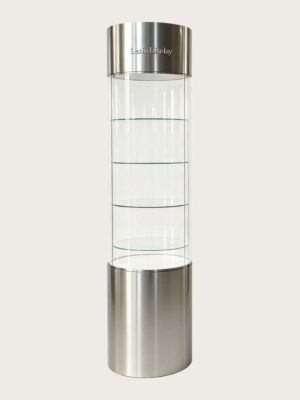 Cylindrical Stainless Steel Glass Display Cabinet | Freestanding Tall Retail Showcase for Jewelry & Collectibles