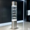Cylindrical Stainless Steel Glass Display Cabinet | Freestanding Tall Retail Showcase for Jewelry & Collectibles