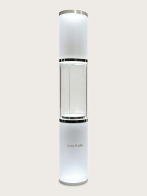 LED Illuminated Cylindrical Glass Display Pedestal | Freestanding Luxury Retail Showcase Cabinet