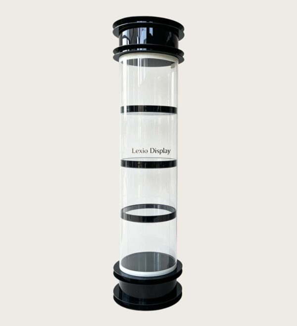 column display cabinet (4) Wholesale Luxury Tiered Black Trim Cylindrical Glass Display Tower | Freestanding LED Illuminated Round Showcase for Watch & Jewelry Boutique