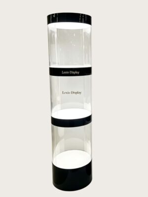 Wholesale 3-Section Segmented Cylindrical LED Display Tower | Gloss Black Trim Freestanding Round Showcase for Watch & Jewelry Boutique Store