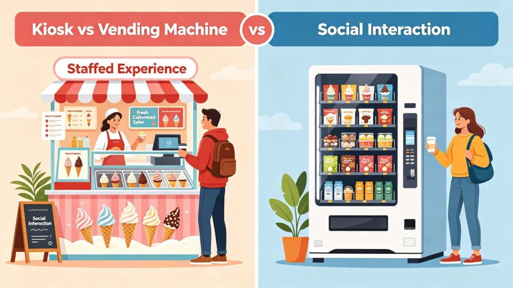 What is the difference between a vending machine and a kiosk?